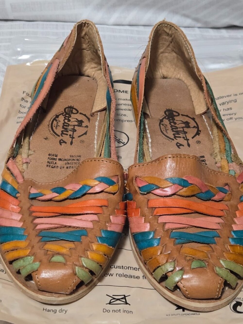 Handmade Mexican Multicolor Woven Leather Huarache Flat Sandals 7